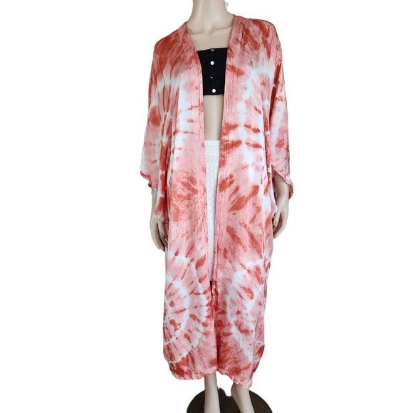 YOUNG FABULOUS & BROKE Kana Orange White Tie-Dye Kimono Kaftan S - Picture 2 of 6